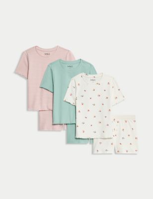 M&S Girl's 3pk Cotton Rich Pyjama Sets (6-16 Yrs) - 11-12 - Multi, Multi
