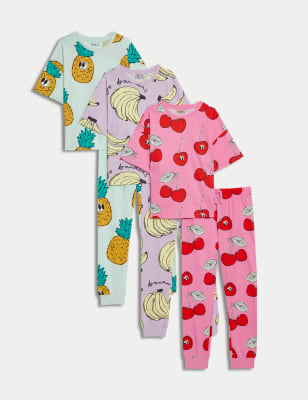 M&S Girls 3pk Pure Cotton Fruit Print Pyjamas (6-16 Yrs) - 12-13 - Multi, Multi