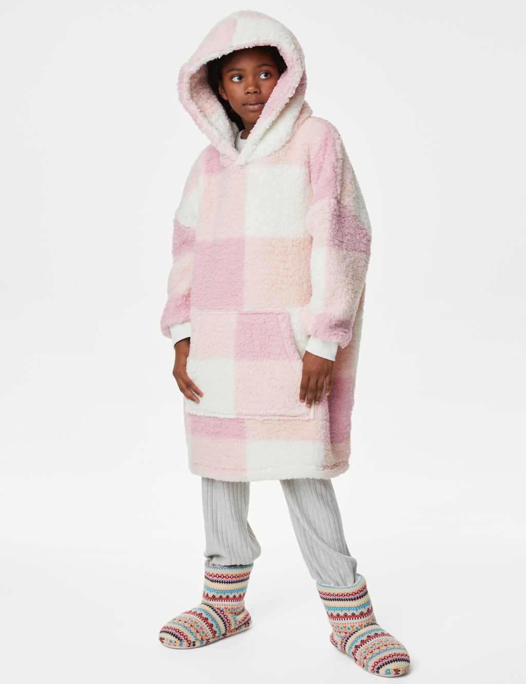Borg Checked Oversized Hoodie (3-16 Yrs) image 1