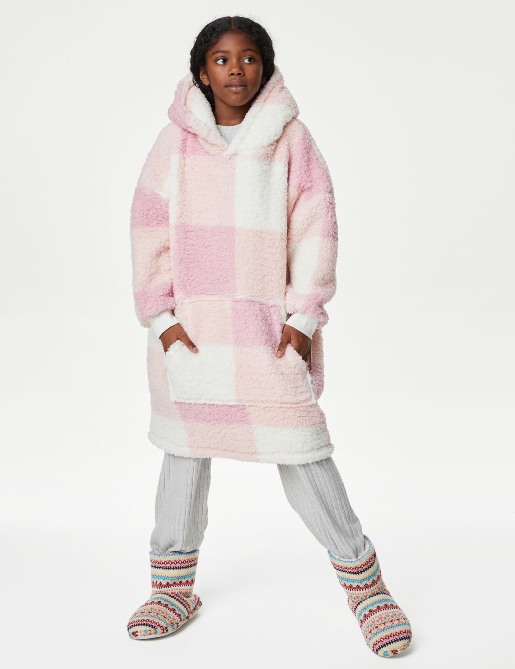 Borg Checked Oversized Hoodie (3-16 Yrs) image 3