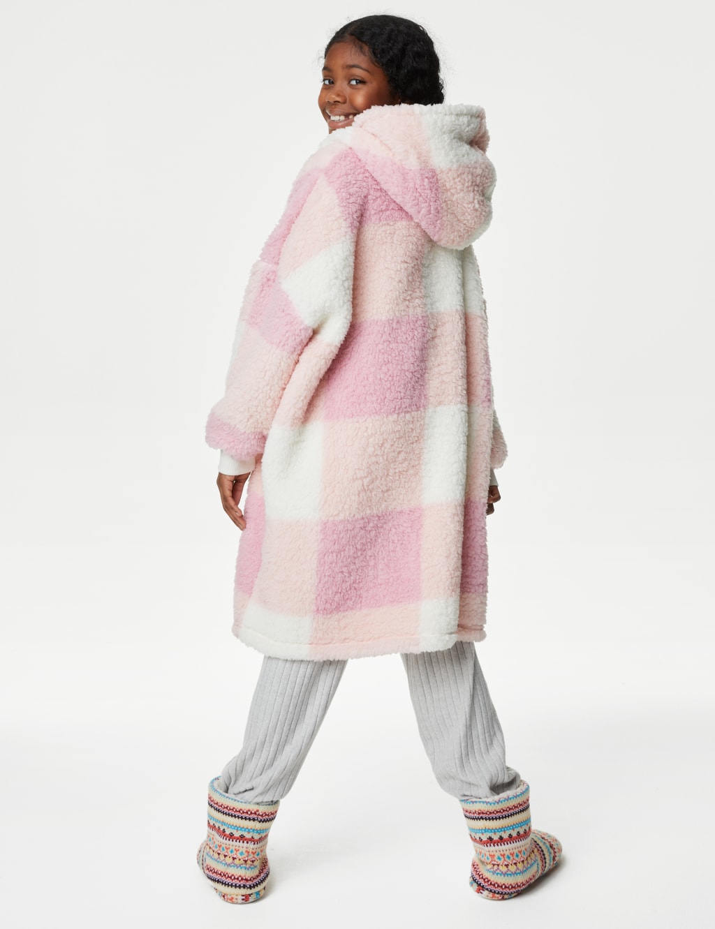 Borg Checked Oversized Hoodie (3-16 Yrs) image 5