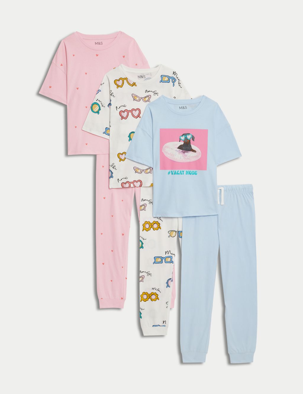 3pk Pure Cotton Dog & Heart Pyjama Sets (6-16 Yrs)