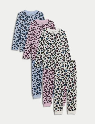 M&S Girls 3pk Pure Cotton Pyjama Sets (6-16 Yrs) - 8-9 Y - Multi, Multi