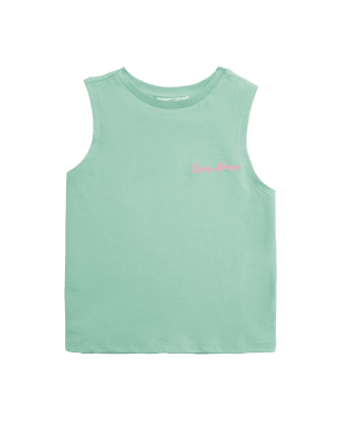 

M&S Collection Pure Cotton Lazy Days Slogan Vest (6-16 Yrs) - Green, Green