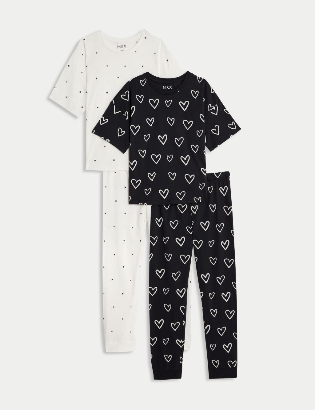 2pk Pure Cotton Heart & Star Pyjama Sets (12 Mths - 16 Yrs)