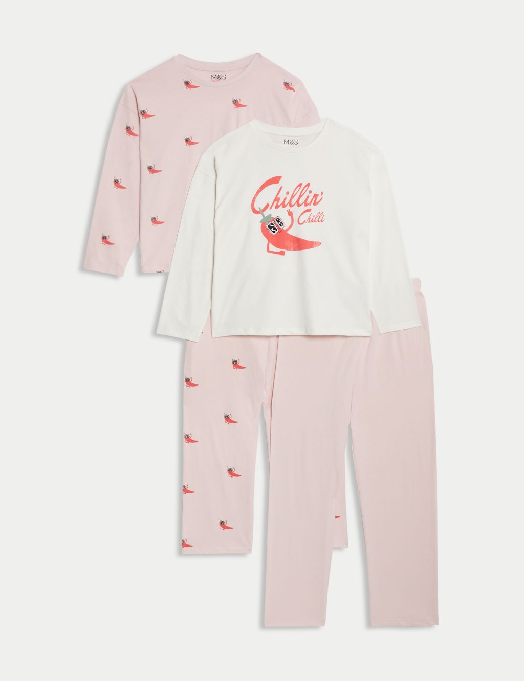 2pk Pure Cotton Chilli Print Pyjama Sets (6-16 Yrs)