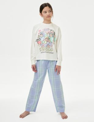 M&S Girls Pure Cotton Awesome Days Checked Pyjamas (6-16 Yrs) - 11-12 - Lilac Mix, Lilac Mix