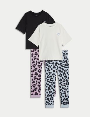 M&S Girls 2pk Pure Cotton Animal Print Pyjama Sets (6-16 Yrs) - 7-8 Y - Multi, Multi