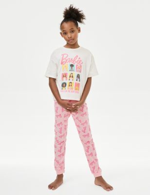 M&S Girl's Pure Cotton Barbie Pyjamas (5-12 Yrs) - 6-7 Y - Pink Mix, Pink Mix