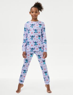 M&S Girls Pure Cotton Lilo & Stitchtm Pyjamas (6-16 Yrs) - 9-10Y - Lilac, Lilac