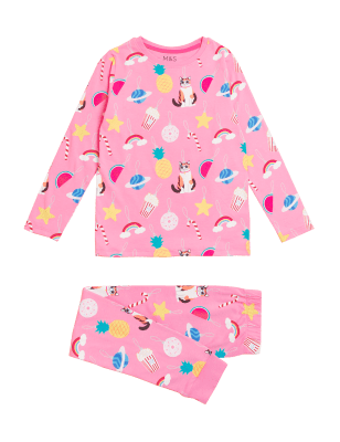 

M&S Collection Pijama 100% algodón con diseño de gato (6-16 años) - Pink Mix, Pink Mix