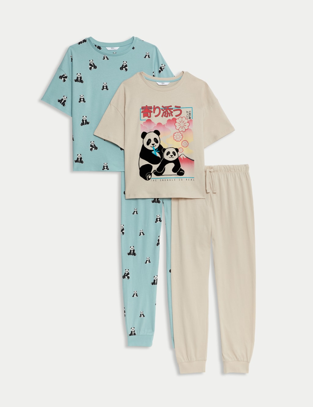 2pk Pure Cotton Panda Pyjama Sets (6-16 Yrs) image 1