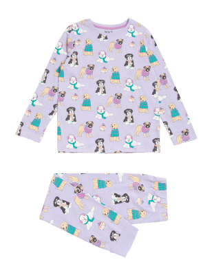 

M&S Collection Schlafanzugset aus reiner Baumwolle mit Tiermotiv (6-16 Jahre) - Lilac Mix, Lilac Mix