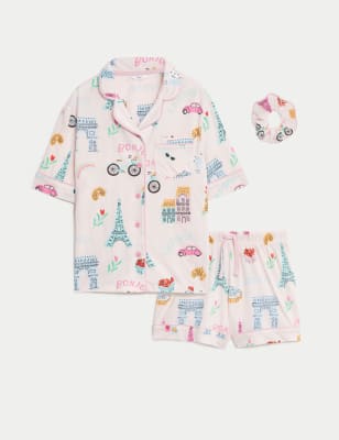 Cotton Blend Paris Pyjamas with Scrunchie (6-16 Yrs)