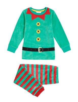 

Unisex,Boys,Girls M&S Collection Velour Christmas Elf Pyjamas (12 Mths - 7 Yrs) - Green Mix, Green Mix