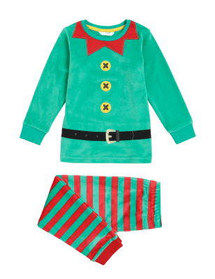 

Unisex,Boys,Girls M&S Collection Velour Christmas Elf Pyjamas (12 Mths - 7 Yrs) - Green Mix, Green Mix