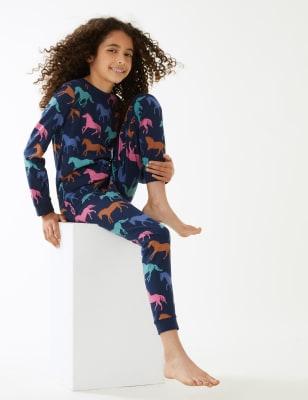 

M&S Collection Schlafanzug mit hohem Baumwollanteil und Pferde-Motiv (7-16 J.) - Navy Mix, Navy Mix