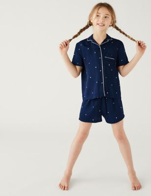 Star Print Satin Short Pyjama Set (6-16 Yrs)