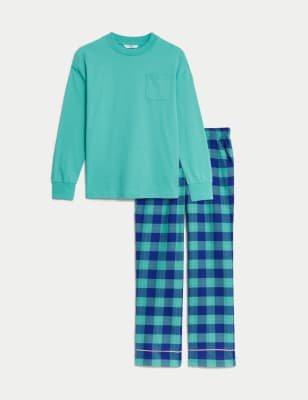 

Unisex,Boys,Girls M&S Collection Pure Cotton Checked Pyjamas (6-16 Yrs) - Medium Aqua, Medium Aqua