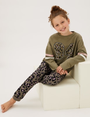 

M&S Collection Lounge-Schlafanzug mit hohem Baumwollanteil und Leopardenmuster (6-16 J.) - Multi, Multi