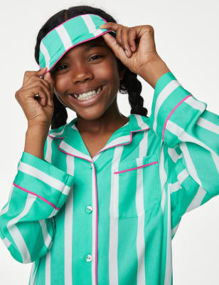 

Girls M&S Collection Satin Striped Pyjamas with Eye Mask (6-16 Yrs) - Green Mix, Green Mix