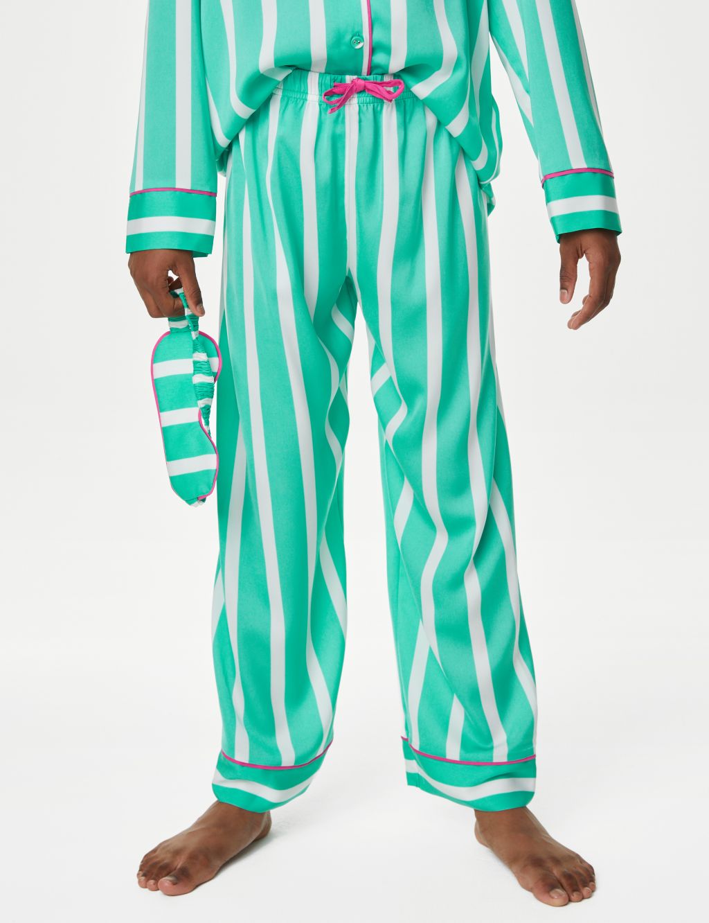 Satin Striped Pyjamas with Eye Mask (6-16 Yrs) image 5