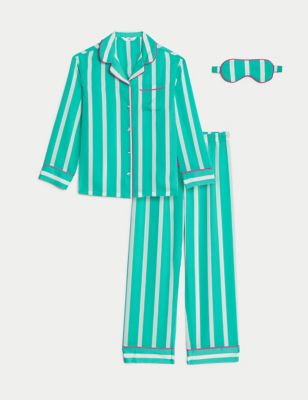 Satin Striped Pyjamas with Eye Mask (6-16 Yrs)