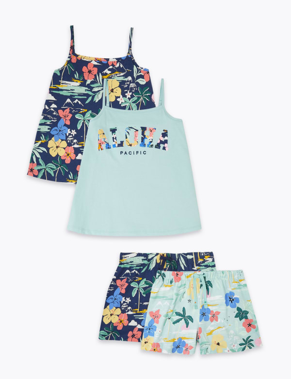 2 Pack Pure Cotton Slogan Short Pyjama Sets (6-16 Yrs)