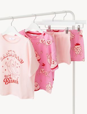 2pk Cotton Rich Banana Short Pyjama Sets (6-16 Yrs) - FR