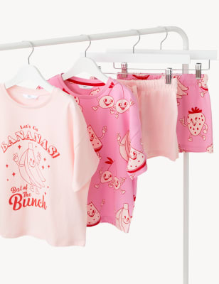 2pk Cotton Rich Banana Short Pyjama Sets (6-16 Yrs) - PL