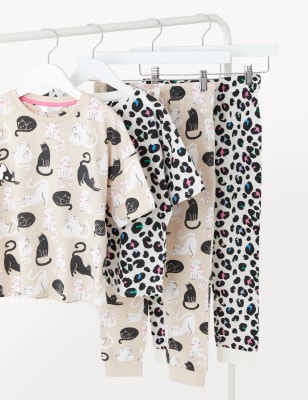 

M&S Collection Pack de 2 pijamas 100% algodón con diseño de gatos (6-16 años) - Multi Beige, Multi Beige