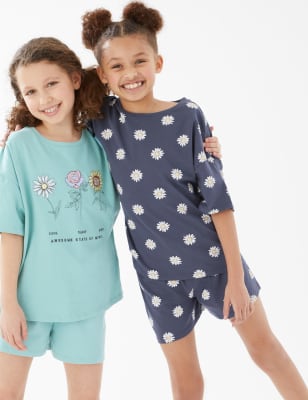 

M&S Collection Pack de 2 pijamas cortos florales 100% algodón (6-16 años) - Green Mix, Green Mix