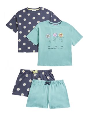 M&S Girls 2pk Pure Cotton Floral Short Pyjama Sets (6-16 Yrs)