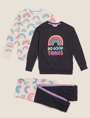 

M&S Collection Pack de 2 pijamas 100% algodón con diseño de arco iris (6-16 años) - Multi, Multi