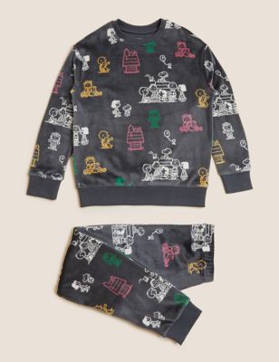 M&S Girls Snoopy  Velour Pyjamas (2-16 Yrs)