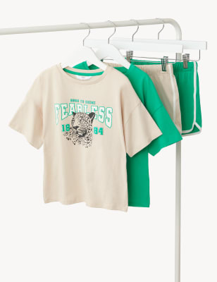 

M&S Collection 2er-Pack kurze Schlafanzugsets mit hohem Baumwollanteil und Muster (6-16 Jahre) - Green Mix, Green Mix