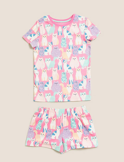 Cotton Cat Print Short Pyjama Set
