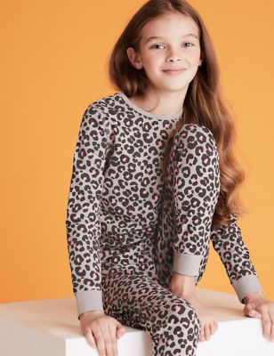 Pyjama en coton à motif léopard (du 7 au 16 ans) - Grey Mix