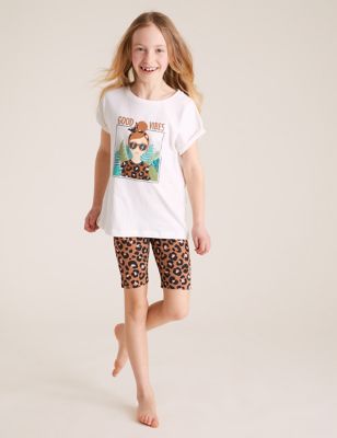 Pyjashort en coton à motif léopard (du 6 au 16 ans) - Multi