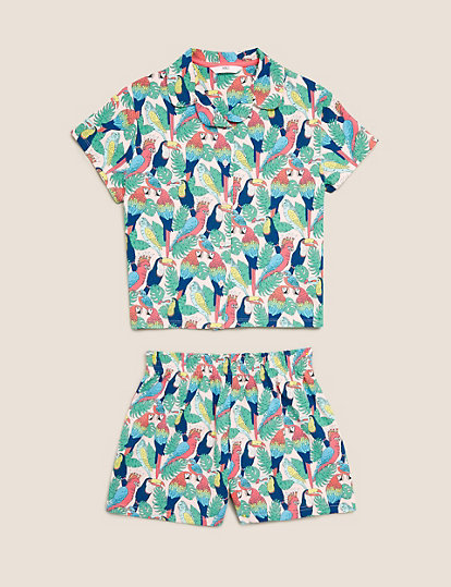 Cotton Parrot Print Short Pyjama Set