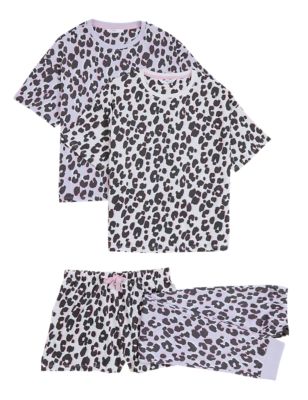 M&S Girls 2pk Pure Cotton Leopard Print Pyjama Sets (6-16 Yrs)