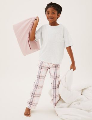 M&S Girls 2pk Pure Cotton Checked Pyjama Sets (6-16 Yrs)
