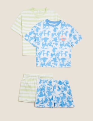 

M&S Collection Pack de 2 pijamas cortos teñidos 100% algodón - Blue Mix, Blue Mix