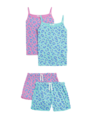 

Girls M&S Collection 2pk Pure Cotton Leopard Print Pyjama Sets (6-16 Yrs) - Aqua Mix, Aqua Mix