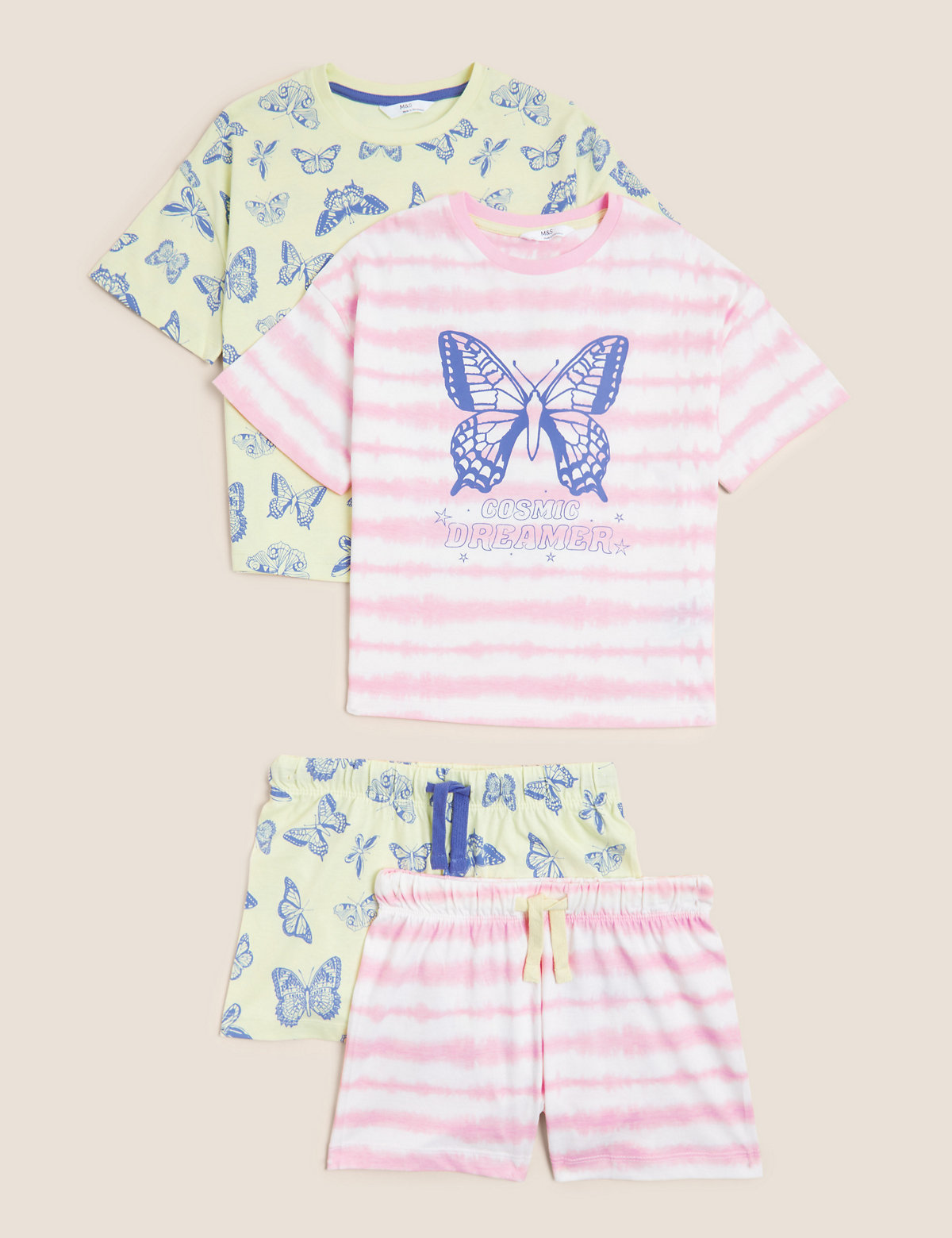2pk Pure Cotton Butterfly Short Pyjama Sets (6-16 Yrs)