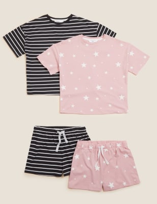 

M&S Collection 2er-Pack kurze Schlafanzugsets aus reiner Baumwolle mit Muster (6-16 Jahre) - Multi, Multi