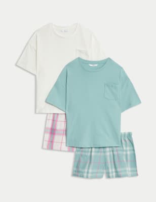 

M&S Collection 2er-Pack kurze Schlafanzugsets aus reiner Baumwolle mit Karomuster (6-16 Jahre) - Multi, Multi