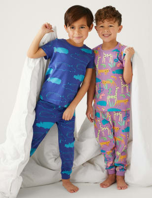 

Boys M&S Collection 2pk Pure Cotton Animal Pyjama Sets (1-8 Yrs) - Purple, Purple
