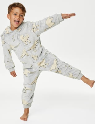 Fleece Glow In The Dark Dinosaur Onesie (1-7 Yrs) - AT