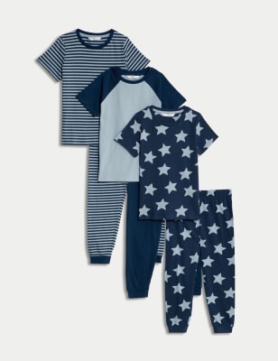 

Boys M&S Collection 3pk Pure Cotton Patterned Pyjama Sets (1-8 Yrs) - Navy, Navy